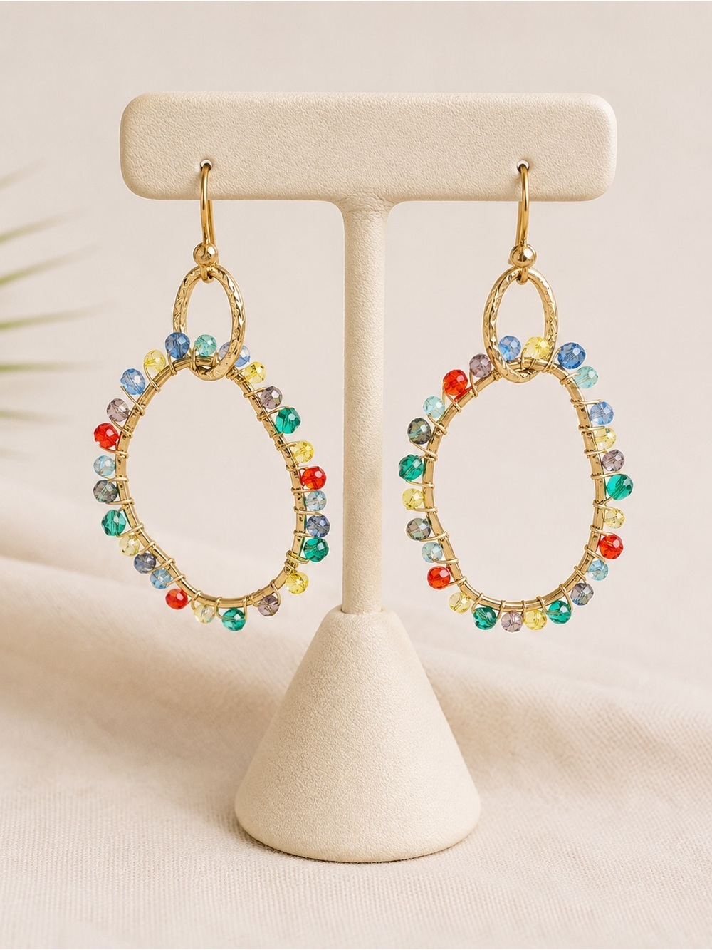 Multicolor Crystal Beaded Teardrop Hoop Earrings